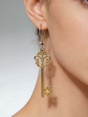 Gold Key Drop Earrings - Women Jewelry